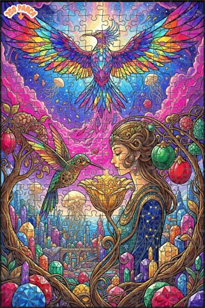 Esranın Dünyası Fantastic Bird and Woman Luminous Crystal City Double-Layer F...