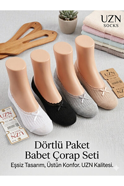 UZN SOCKS Women's Lace in Ballet Flats Socks 4-Piece Pack – Daily Comfortable...