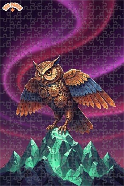 Esranın Dünyası Mechanical Owl Steampunk Art Double Decker Framed Wooden Puzz...