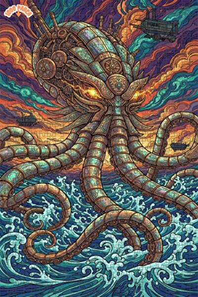 Esranın Dünyası لغز خشبي ميكانيكي كراكن فوتوستريك فنستريك مزدوج الطبقات إطارً...