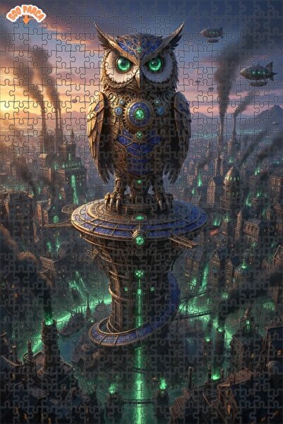 Esranın Dünyası Mechanical Owl City View Double-Layer Framed Wooden Puzzle 50...