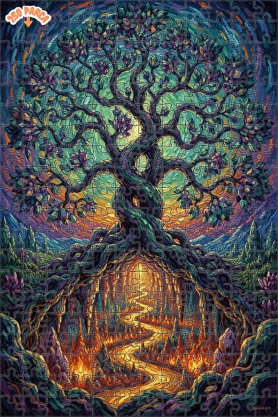 Esranın Dünyası Tree of Life Crystal Leaves Oil Painting Look Wooden Puzzle w...