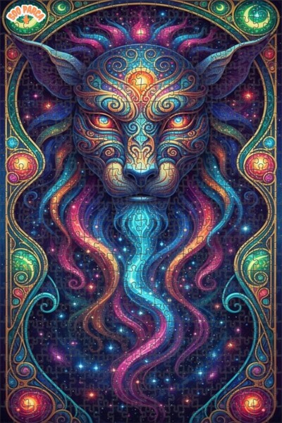 Esranın Dünyası Cosmic Lion Oil Painting Lookalike Art Wooden Puzzle Double-L...