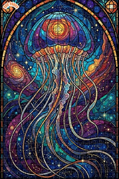 Esranın Dünyası لغز خشبي على شكل قنديل البحر بمظهر المجرة، مزدوج الطبقات إطار...