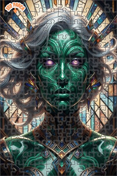 Esranın Dünyası Green Woman Figure Oil Painting Lookalike Art Double-Layer Fr...