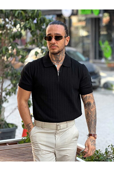 manch collection Guler tip polo cu fermoar cu model negru