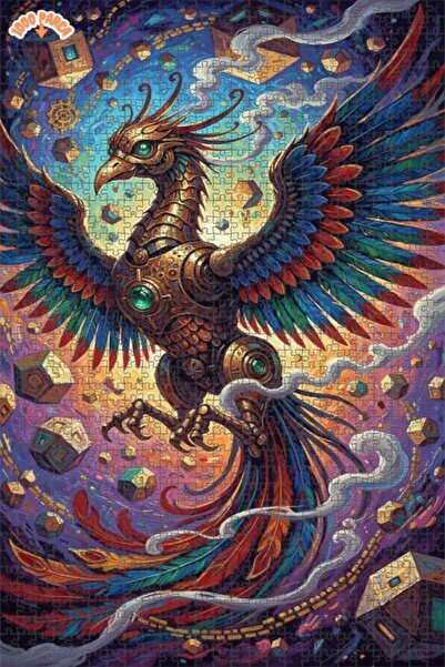 Esranın Dünyası Mechanical Phoenix Oil Painting Look Art Puzzle 1000 Pieces 7...