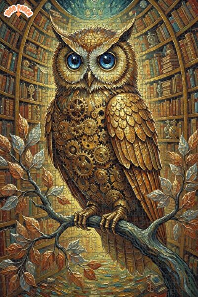 Esranın Dünyası لغز خشبي بإطار مزدوج الطبقات بمظهر لوحة زيتية لبومة ميكانيكية...