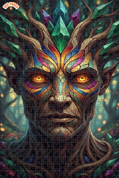 Esranın Dünyası Mystical Forest Crystal Face of the Spirit Oil Painting Doubl...