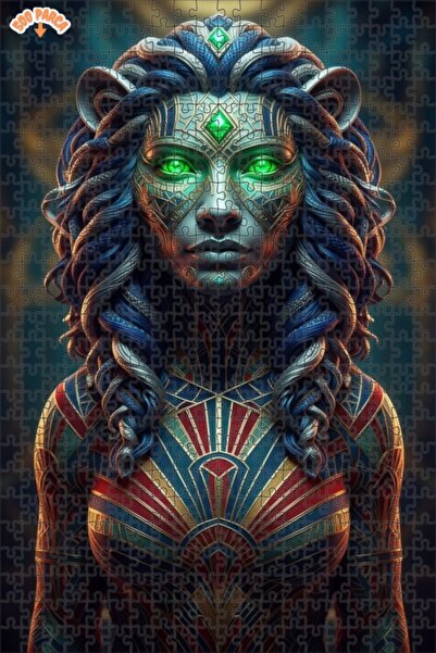 Esranın Dünyası Lion Patterned Mysterious Woman Figure Oil Painting Lookalike...