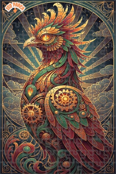 Esranın Dünyası لغز خشبي ميكانيكي على شكل طائر الفينيق بطبقتين مع إطار 150 قط...