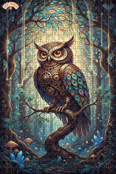 Esranın Dünyası Magical Forest Mechanical Owl Oil Painting Lookalike Double-L...