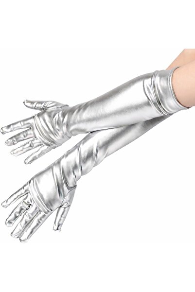 Skygo Silver Color under Elbow Luxury Satin Gloves 40 cm