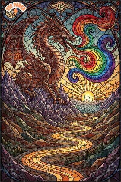 Esranın Dünyası Majestic Dragon Colorful Puzzle Double-Layer Framed Wooden Pu...