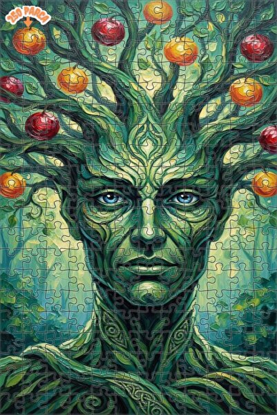 Esranın Dünyası Green Man Fruit Tree Oil Painting Lookalike Wooden Puzzle 250...