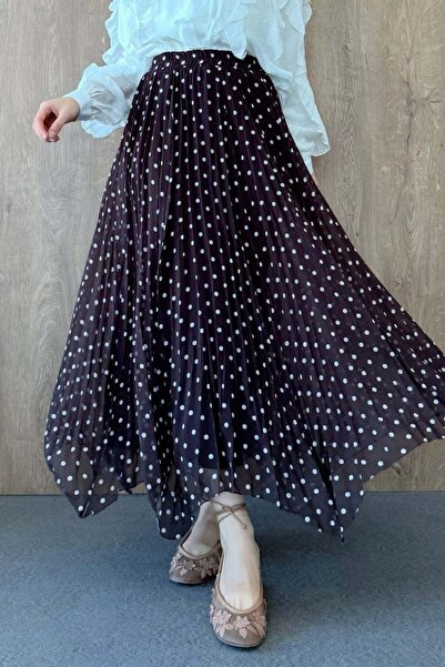 Şulemoda Giyim Fusta asimetrică din cu buline piese, maro