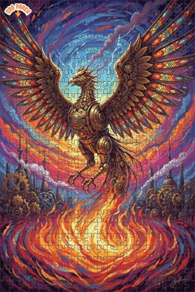 Esranın Dünyası Mechanical Phoenix Oil Painting Look Double Layer Framed Wood...