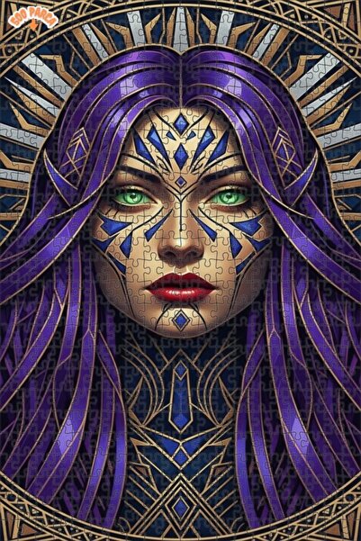 Esranın Dünyası Portrait of a Woman with Purple Hair Oil Painting Look Wooden...