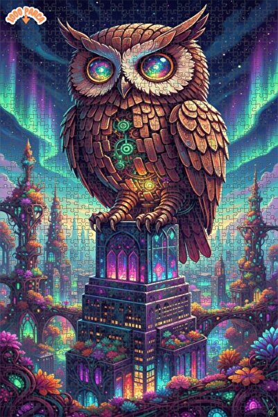 Esranın Dünyası Mysterious Owl City Oil Painting Lookalike Double-Layer Frame...