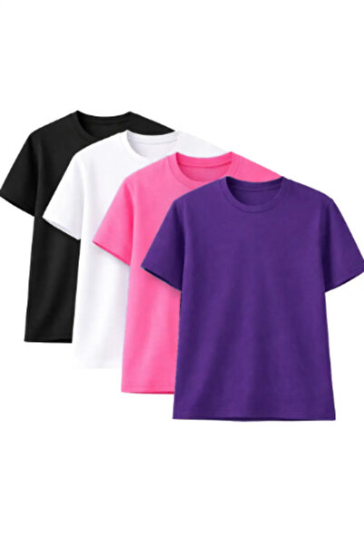 Sweetline 4 Pieces of Oversized Unisex Basic T-Shirts – Black, White, Pink, P...
