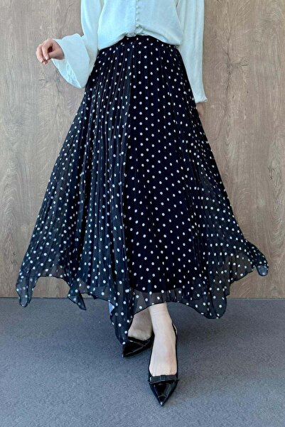 Hazamoda Chiffon Polka Dot Piece Skirt Black