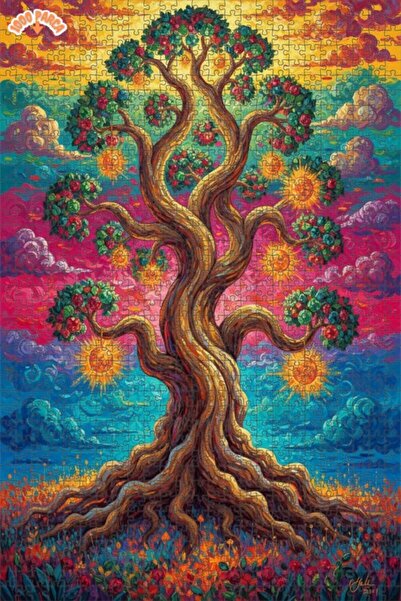 Esranın Dünyası Tree of Life Oil Painting Lookalike Double-Layer Framed Woode...