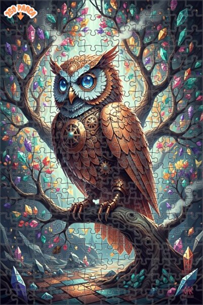 Esranın Dünyası Mysterious Steampunk Owl Art Double-Layer Framed Wooden Puzzl...