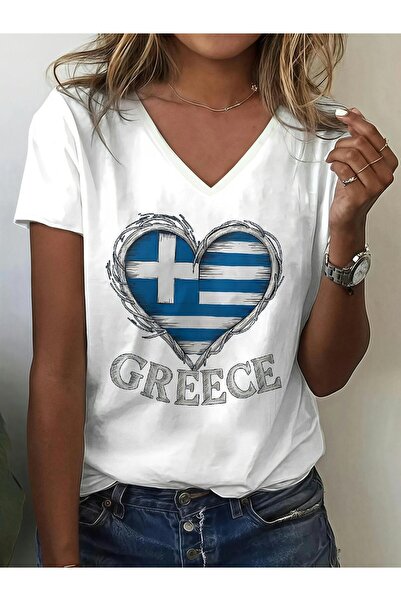 mercoledi Mâneci cu decolteu în V pentru femei, Grecia cu imprimeu Regular Fi...