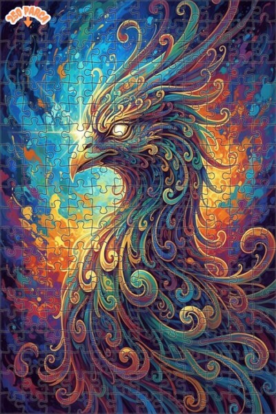 Esranın Dünyası Gorgeous Phoenix Oil Painting Look Double Layer Framed Wooden...