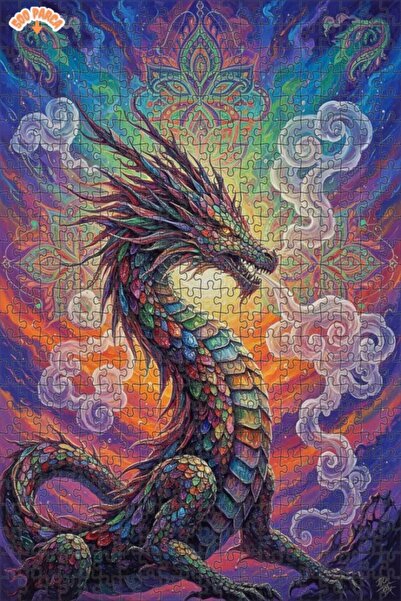 Esranın Dünyası Psychedelic Dragon Oil Painting Lookalike Double-Layer Framed...