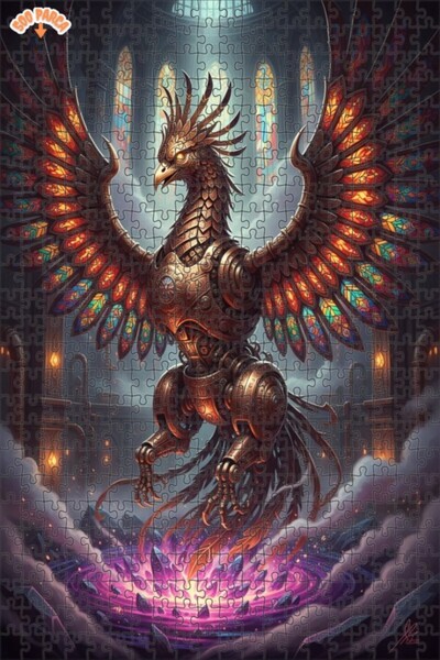 Esranın Dünyası Mechanical Phoenix Appearance Oil Painting Artwork Double-Lay...