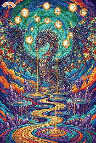 Esranın Dünyası Majestic Dragon Art Double Layer Framed Wooden Puzzle 500 Pie...