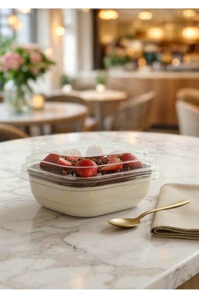 Pointpack Kare Kapaklı Tatlı Kasesi 270cc Şeffaf Kapaklı Plastik Magnolya Tri...