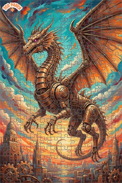 Esranın Dünyası Mechanical Dragon Oil Painting Look Double Layer Framed Woode...