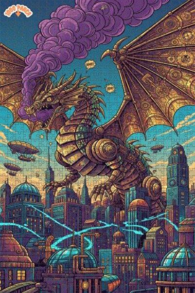 Esranın Dünyası Mechanical Dragon Steampunk Art Double Deck Framed Wooden Puz...