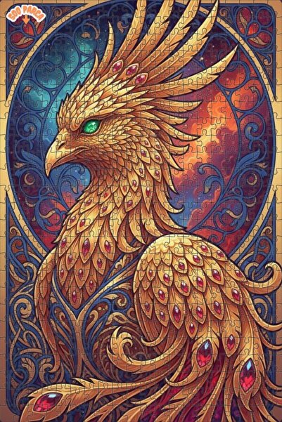Esranın Dünyası Golden Feather Mythological Phoenix Oil Painting Double-Layer...