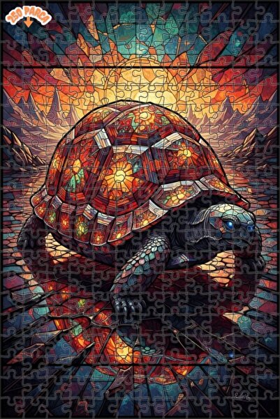 Esranın Dünyası لغز فني خشبي على شكل سلحفاة موزاييك مزدوج الطبقات قطعة مقاس 3...