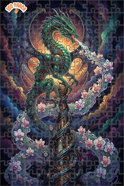 Esranın Dünyası Fantastic Dragon Art Oil Painting Look Double Layer Framed Wo...