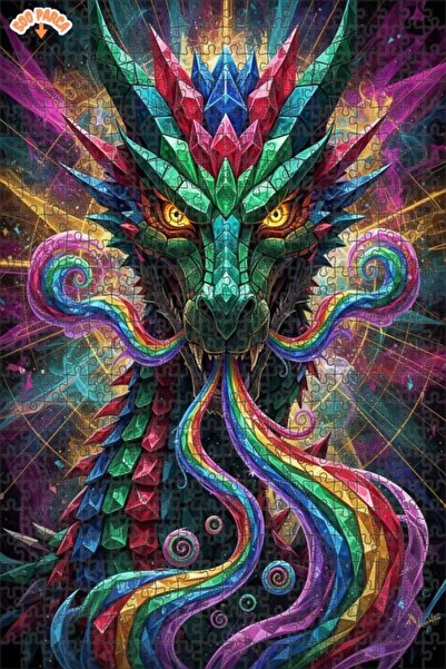Esranın Dünyası Rainbow Breathing Crystal Dragon Double-Layer Framed Wooden P...