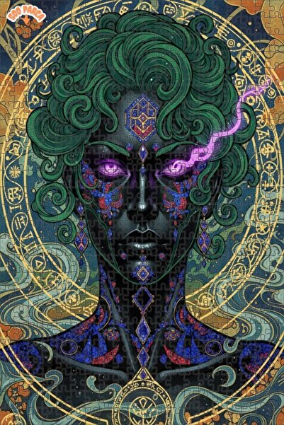 Esranın Dünyası Mysterious Woman Portrait Watercolor Look Wooden Puzzle 500 P...