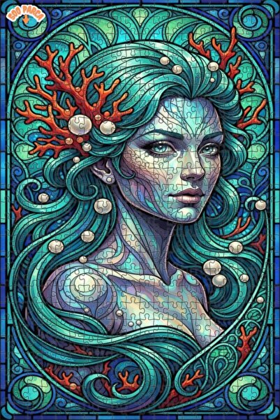 Esranın Dünyası لغز خشبي على شكل حورية البحر بتصميم زجاجي ملون مزدوج الطبقات ...