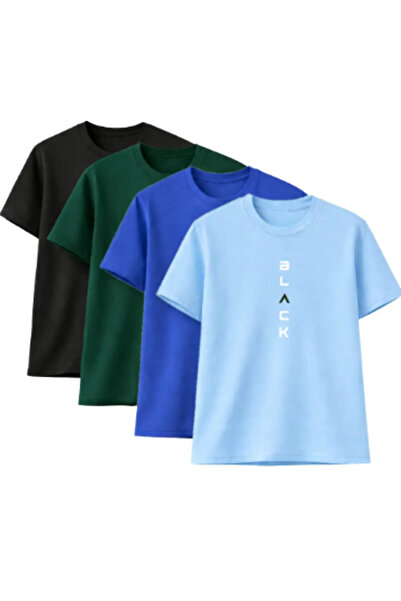 Sweetline 4-Pack Unisex Oversized Black Printed T-Shirts – Black, Green, Coba...