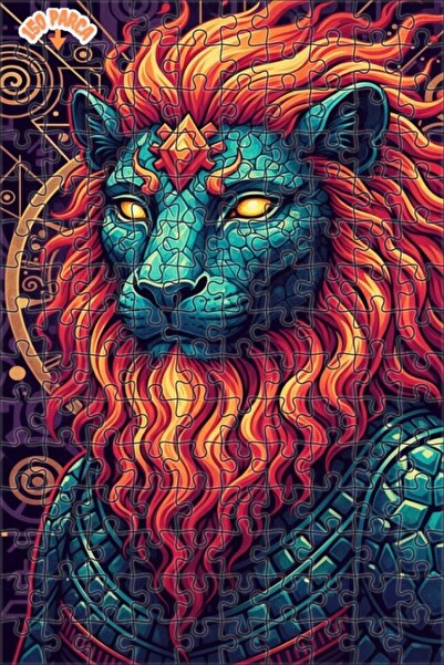 Esranın Dünyası Fantastic Lion Art Oil Painting Look Wooden Puzzle with Doubl...