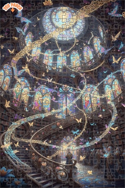 Esranın Dünyası Mysterious Library Butterflies Oil Painting Lookalike Double-...