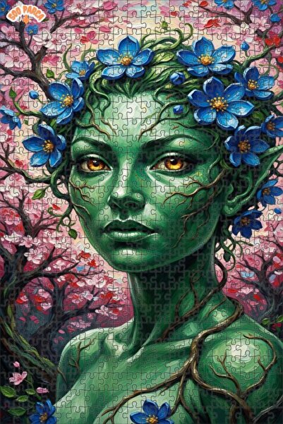 Esranın Dünyası Green Fairy Oil Painting Lookalike Double-Layer Framed Wooden...