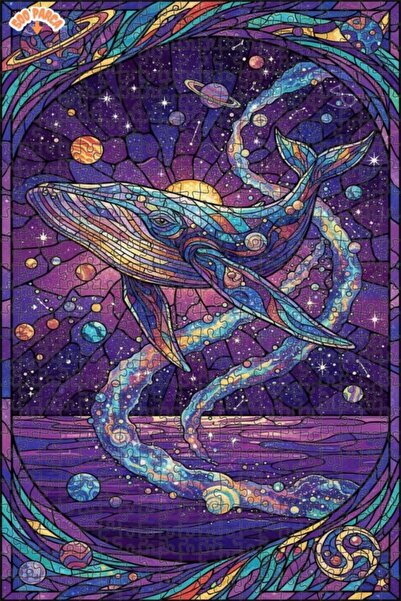 Esranın Dünyası لوحة فنية لحوتة جالاكتيكية مزدوج الطبقات بازل خشبي مؤطر 500 ق...