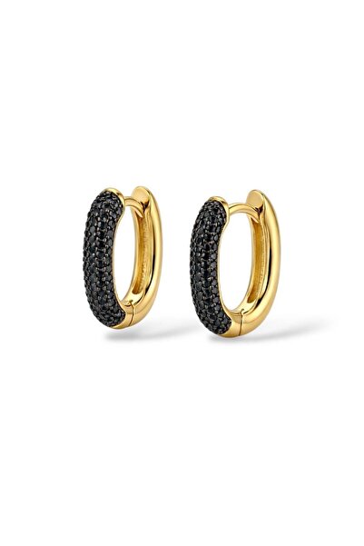 neslyaccessories Black stone oval hoop earrings