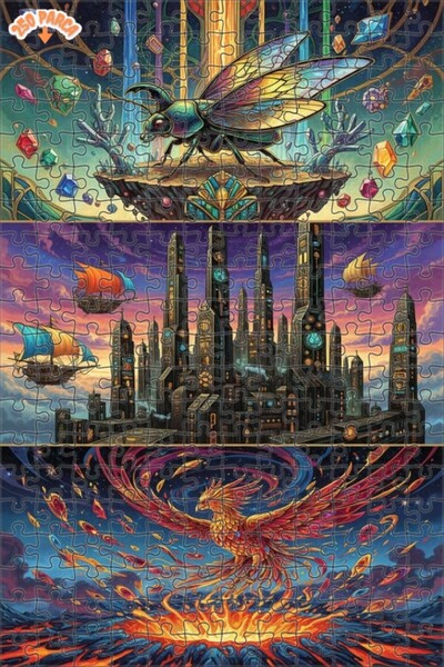 Esranın Dünyası لغز خشبي بتصميم مدن وخلقات خرافية مذهلة، 250 قطعة، مقاس 30x30