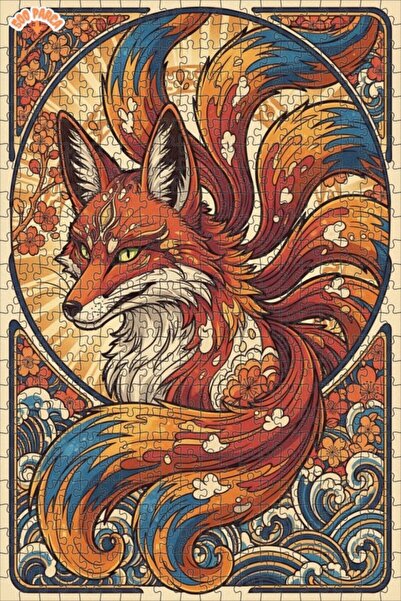 Esranın Dünyası Kitsune Art Dream Watercolor Look Framed Wooden Puzzle Double...