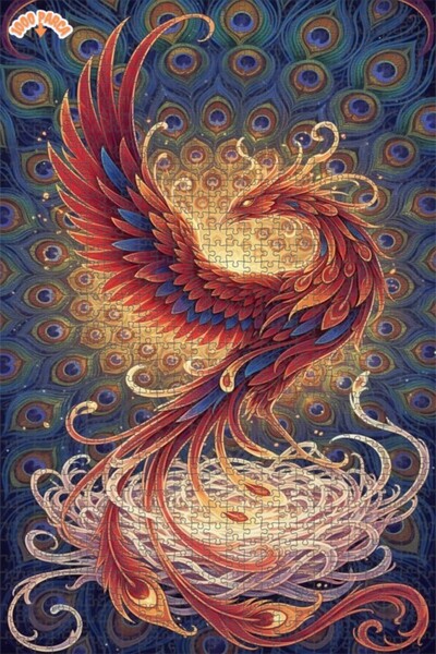 Esranın Dünyası Gorgeous Phoenix Oil Painting Look Double Layer Framed Wooden...